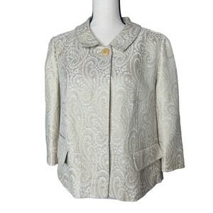 Talbots Women's Brocade Jacket in Beige with Sparkly Gold Print Cropped Size 16P
